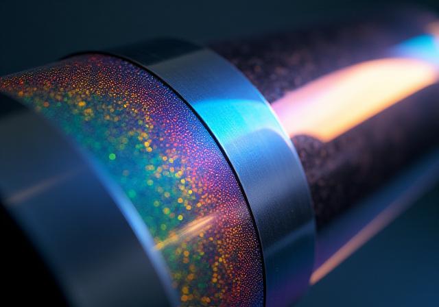 A telescope mirror showing a colorful iridescent sheen from its optical coating.